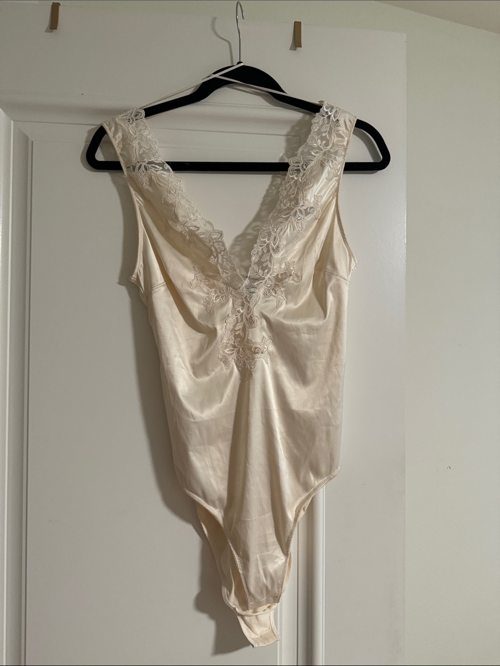 Zara Cream Satin Lace-Trim Bodysuit